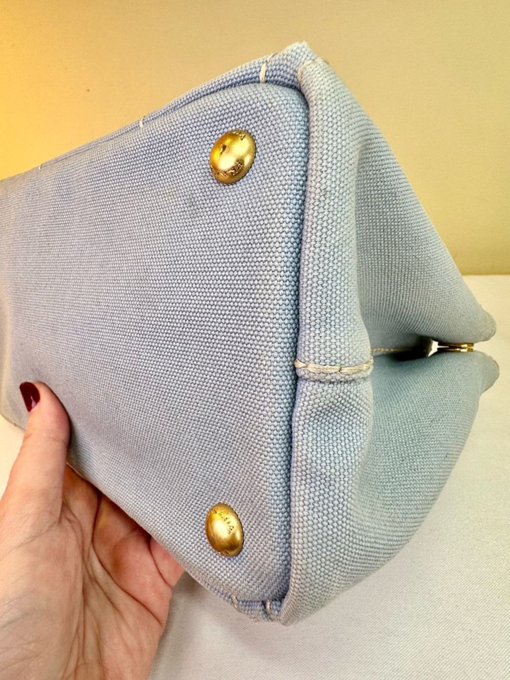 Prada Canapa Logo Canvas satchel Light blue Original Adj. Strap COA - Picture 11 of 17